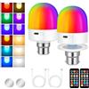 AUAUY Lampadina LED B22, Magnetica Staccabile Lampadine LED B22, Lampadina Ricaricabile Magnetica USB Con Telecomando, 9 RGB Cambio Colore, 3 Temperature di Colore, Ricaricabili, Dimmerabili (2 PACK)