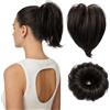 Kiiwah 2 Pezzi Coda Finta Capelli Extension Corto & Chignon Finto Facile, con Elastico, Capelli Finti Extension Accessorio per Donna Ragazze (Nero 4#)