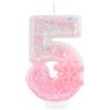 mciskin 5 candele di compleanno glitterate con fiocco di neve rosa numero 5 candele per torte, decorazioni per 5° compleanno per ragazze, decorazioni per torte a tema congelato, per ragazze e donne, forniture