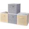 BrilliantJo - Set da 4 scatole portaoggetti in tessuto, 33 x 38 x 33 cm, scatola portaoggetti pieghevole con maniglie, sistema di ordinamento, cestino per armadio, scaffale, guardaroba, beige+grigio