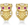 Diamond Treats Piccoli Orecchini Dorati a Forma di Gufo in Argento 925, Orecchini Gufo per Donna e Ragazza, Eleganti Orecchini Oro Donna con Pietre Zirconi, Orecchini Donna Oro con Confezione Regalo