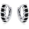 Bling Jewelry Onda nera rotonda Cubic Zirconia CZ Piccolo Kpop Huggie Orecchini a cerchio per le donne Per gli uomini Simulato Onice Argento Sterling