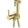 Aquagrif Kit miscelatore per acqua fredda e calda per bidet - monocomando da incasso con doccetta a pulsante e flessibile rinforzato 1,20 m (oro spazzolato)