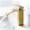kisimixer Rubinetto per Lavabo Cascata Oro Spazzolato, Miscelatore Monocomando per Lavabo in Ottone con Altezza Bocca 115mm, Rubinetto Bagno Lavabo Cascata con Cartuccia in Ceramica (Senza Drenaggio)
