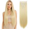 CAISHA Clip Da 8 Pezzi Nelle Extension Per Capelli Parrucchino Sintetico Voluminoso liscio Biondo Platino CES27