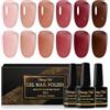 Shining She Smalto Semipermanente Unghie,6 Colori Trasparente Rosa Nudo Albicocca Rosso Intenso Marrone Smalti Semipermanenti,Soak-Off UV/LED per Nail Art Salone, 8ML