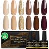 Shining She Smalto Semipermanente Marrone TPO-Free HEMA-Free, 6 Colori Nude Beige Glitter Champagne Oro Marrone Smalti Semipermanenti per Unghie Soak-Off UV/LED per Principiante Nail Art Salone, 8ML