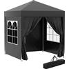 Outsunny Gazebo Pieghevole, 4 pareti rimovibili, 2 finestre, Telaio in metallo, 2 x 2m, Nero | Aosom Italy