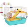 PawHut Gabbia per Criceti con Ruota, Casetta, Ciotola, Rampe e Serbatoio, in Acciaio, PS e PP, 45x28x37 cm, Bianco e Azzurro | Aosom Italy