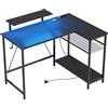 HOMCOM Scrivania Gaming Angolare con LED, Prese Elettriche, Supporto per Monitor e Scaffale, Nero | Aosom Italy