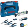 Bosch Professional Set di utensili manuali da 10 pezzi (incl. 2 pinze, 1 cutter, 1 metro a nastro, 1 livella da 25 cm, 1 coltello, 10 lame di ricambio, 2 inserti per L-BOXX, L-BOXX)