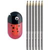 Faber-Castell - Set con temperamatite a doppio foro a forma di coccinella, gomma inclusa (+ 6 matite B)