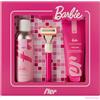 Fler THAT PINK SET Barbie™ x Fler - Rasoio Donna con Supporto e 2 Lamette di Ricambio, Rasoi Unisex, Set con Mousse per la Depilazione e Crema Corpo Lenitiva, Lametta con Aloe Vera