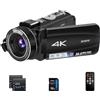 ORDRO Videocamera 4K Videocamera Ultra HD con zoom ottico 10X e zoom digitale 120X, videocamera digitale WiFi Vlogging Auto Focus con scheda SD da 32 GB