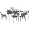Outsunny Salon de jardin set da pranzo da giardino 7 pezzi con 1 tavolo e 6 sedie impilabili in acciaio grigio