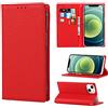 Copmob Cover iPhone 13 Mini,Vera Pelle Flip Portafoglio Custodia in Pelle Genuine,[3 Porta Carte][Magnetica][RFID-Blocker],Custodia Case Cover Libro per iPhone 13 Mini - Rosso
