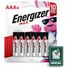 Energizer, Batterie MAX alcaline AAA, 6 batterie, bianco/rosso