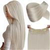 LaaVoo Extension Con Filo Invisibile Capelli Veri, Biondo Platino, 40cm 80g, Capelli Remy Lisci, Volume Istantaneo, per Feste e Cerimonie, Colore 60