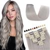 Elailite Extension Capelli Veri Clip Grigio Chiaro 8 Fasce Singole 100% Remy Human Hair Naturali Lisci 25cm 50g Colore Nuovo 2025