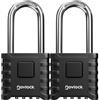 NOVLOCK Lucchetto a combinazione resistente - Arco lungo 5,9 cm - Lucchetto impermeabile da esterno a 4 cifre per cancelli, recinzioni, capanni, armadietti, armadi e depositi - 2 pezzi, nero