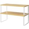 LIANTRAL Set di 2 mensole da cucina, impilabili ed espandibili, struttura in bambù e metallo, ripiani da cucina per dispensa, bagno, larghezza 39,6 cm, bianco/naturale