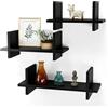 Zinueen Mensole da Muro Set di 3, Scaffali da Parete in Legno, Mensole Galleggianti Mensole da Parete, Decorazione da Parete, per Soggiorno, Bagno, Camera da Letto, Studio, Ufficio (Nero)
