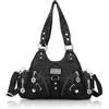 Angel Kiss Borsa a tracolla da donna, piccola borsa a tracolla Hobo in pelle vegana con tasche multiple e chiusura lampo, Nero