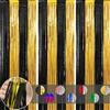 COSORO 3 pezzi Tende di Lamé Nero Oro Tende di Lamé Fondale per Feste Tenda a Frange di Carta Stagnola per Porta, 1*2m Tenda a Frange Glitterate Lamé da Parete, Tende Scintillanti Fondale con Nappe per