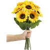 Woltoy 9 Pezzi Girasoli Artificiali, 48 cm Girasoli Finti a Stelo Lungo, Bouquet di Fiori Finti per Decorazioni, Naturali e Veri, Girasole di Seta Fiore Artificiale per Feste, Matrimonio, Ufficio, Casa.