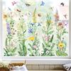 Tanlaby Adesivi per Finestre Fiori Primavera Estate Piante Adesivo Vetro Finestra Farfalle Vintage Vetrofanie Anti Collisione Decorazione per Vetri Porte Vetrate