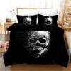 UGZDEA Set di biancheria da letto con teschio, set di biancheria da letto con stampa gotica del motivo del teschio nero, in microfibra con chiusura lampo (C, 135x200cm)
