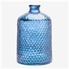 THE GLASS COMPANY Bottiglia di vetro riciclata di grandi dimensioni con design a scaglie in rilievo - Caraffa di vetro in stile mediterraneo lavorata a mano per la decorazione della casa (Blu Navy)