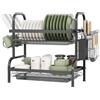 NETEL Scolapiatti da Appoggio per lavello a 2 livelli Portabicchieri per Cucina organizer Scolapiatti con Vassoio per Gocciolare Rimovibile Porta Posate, Nero