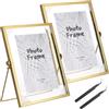 Fegat 2PCS Cornici Portafoto in Vetro A5, 15x20cm Metallo Cornice Foto in Piedi Fiori Pressati, Visibili su Entrambi, Cornici da Tavolo per Fai Da Te Fiori Secchi Immagini Artistico Display Decor (Oro)