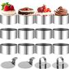 YOMKILU 12 Pezzi Coppapasta Tondi, Anelli per Torte 8 cm con 2 Coperchio e 2 Base, Anelli Rotondi Coppapasta in Acciaio Inox per Torte Dessert Mousse Alimenti