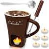 Dongcill Tazza per fonduta di Cioccolato, 200 ml, Set per fonduta di Cioccolato, in Ceramica, con forchetta e tealight - Marrone