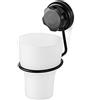 Compactor BESTLOCK BLACK Porta Spazzolino da Denti con Ventosa Vetro Nero, 8x11x15.5 cm