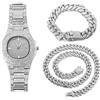 HALUKAKAH Orologio d'oro Diamantes Iced out,Uomo Placcato Oro Reale 18k/Placcato in Oro Bianco Platino al Quarzo 24cm,Set di Bracciali Catena Cubana 20cm,Lab Diamantes,0 Pacco Regalo