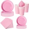 Nkaiso 50 Pezzi Set Piatti di Carta Rosa -10 Ospiti | Stoviglie per Feste 10 x 23cm & 10 x 18cm Piatti di Carta, 10 Tazze, 20 Tovaglioli - Per Compleanno Festa Adulti, Matrimonio