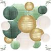 UGBO Cinesi Lanterne di Carta Colorate da Appendere 15 Pz Cinese Lanterna da Esterno Lanterne Rotonde Paralumi per Decorative Matrimonio Compleanni Feste Oro Avorio Verde Salvia (6, 8, 10)