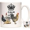KAZMUGZ Tazza di pollo Keep Calm and Love Chickens. Tazza a tema pollame. Tazza regalo in ceramica da 325 ml per custodi di pollo.