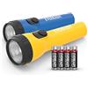 EVEREADY Energizer Eveready Torcia LED Confezione 2, Super Luminosa Flashlight | Resistente Acqua, Perfetto Campeggio Outdoor Emergenza Confezione 2, 4 Batterie AA Blu/Giallo