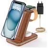 JoyGeek Caricabatterie Wireless 3 in 1, Pieghevole, per i Phone 17/16/15/14/13/12/11/Pro Max/X/8, Stazione di ricarica induttiva per iWatch 11/10/9/Ultra/SE-4, per Air Pods 4/2/3/Pro, Wood Grain