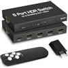 HNCY Switch HDMI 2.1 8K@60Hz 4K@120Hz, HDMI Switch 5 in 1 Out, con Telecomando, Supporta 48Gbps e HDCP 2.3 1080P UHD 3D Dolby Atmos Compatibile con PC,Monitor,PS4,TV Stick,Proiettore,HDTV,Lettore Blu-Ray