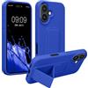 kwmobile 1x Custodia Compatibile con Apple iPhone 16 - Cover Supporto Dita - Back Case per Smartphone - Protezione Gommata Blu Baltico