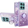 YUEQIAN Cover Glitter per Motorola Moto G56 5G, Ultra Sottile Trasparente Brillantini Molle TPU Silicone Antiurto Custodia, Brilla Fiori Anello Supporto Donna Case. Viola
