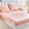 Tokokimo Lenzuolo sotto regolabile da 160 x 200 cm per 2 persone, bordo alto 35 cm, include 2 federe da 65 x 65 cm - Lenzuolo sotto in flanella morbida e calda in peluche rosa