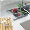 CHIRISEN Scolapiatti da Lavello Estensibile, Arrotolabile, Allungabile, Scolapiatti Pieghevole Sopra il Lavello della Cucina per Stoviglie, Tazze, Frutta, Verdura, Spugne, 18 Tubi, 33x29-55cm(Grigio)