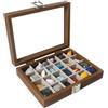 Dmnnlp 24 Grids Rock Display Case, Scatola in legno Rock Collection con coperchio in vetro trasparente, per oggetti da collezione (marrone scuro)