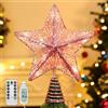 Lewondr Puntale Albero Punta Albero Natalizio, Forma Stella con Illuminazione Luci LED, Stella di Natale, Accessori Albero di Natale, Decorazioni Natale Scintillante, Rosa